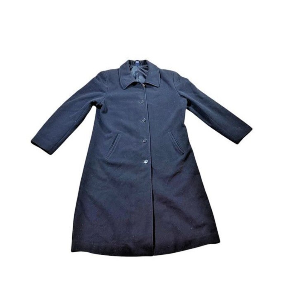 Lands' End 100% Wool Long Overcoat Womens Size 12 Button Lined Pockets Coat